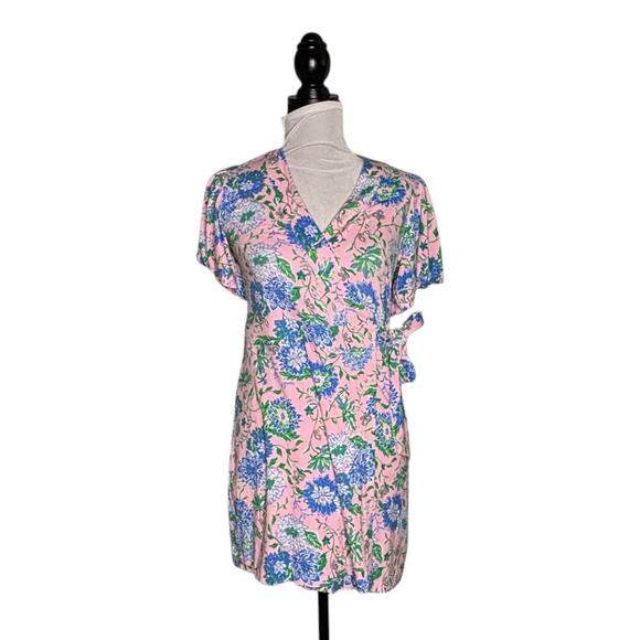 Lilly Pulitzer Sailynn Short Sleeve Wrap Romper Conch Shell Pink Size Small - Picture 2 of 14